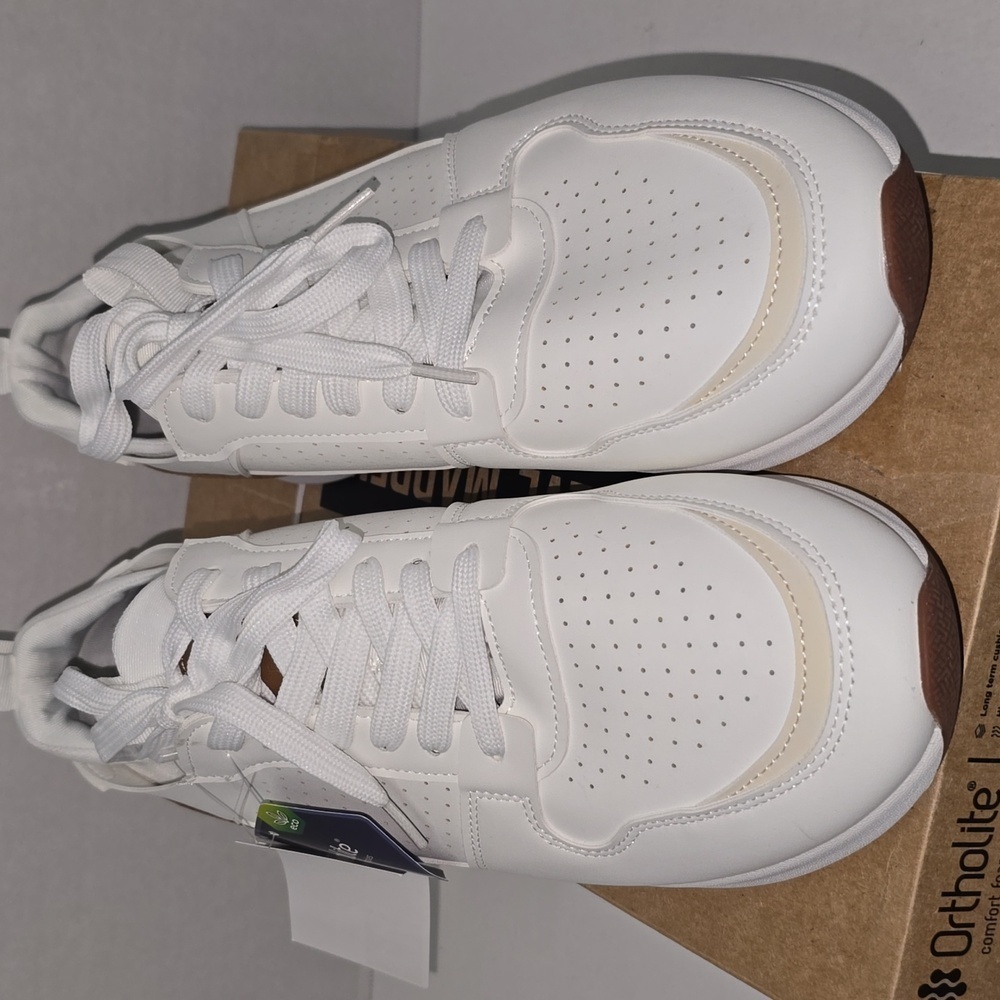 Steve Madden P-Sonny Comfort Foam Insoles Lace Up Sneakers White Tan Men Size 11
